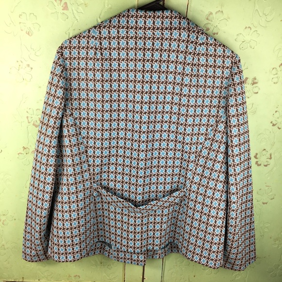 Vintage 60’s Crimplene Jacket. Aqua Brown geometrical pattern Ester’s Fashion - Picture 2 of 9